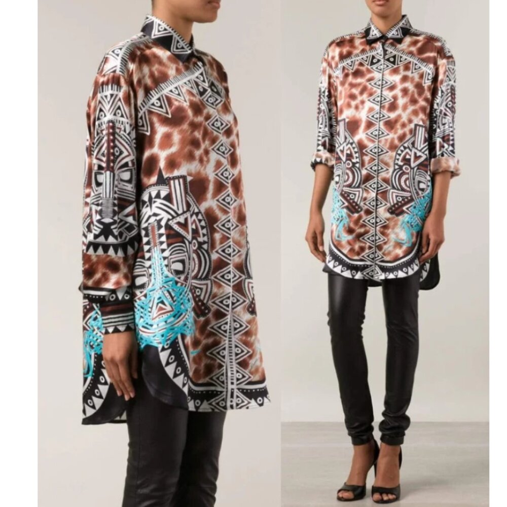 JUST CAVALLI LEOPARD PRINT SIGNED LOGO BUTTON UP TUNIC US XL-2XL / IT 46 $675 - Picture 5 of 15